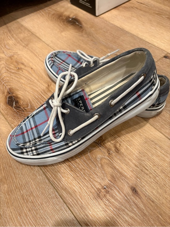 Sperry Shoes - Women Sperry Top Slider  Blue Plaid Boat Shoes- Size 6